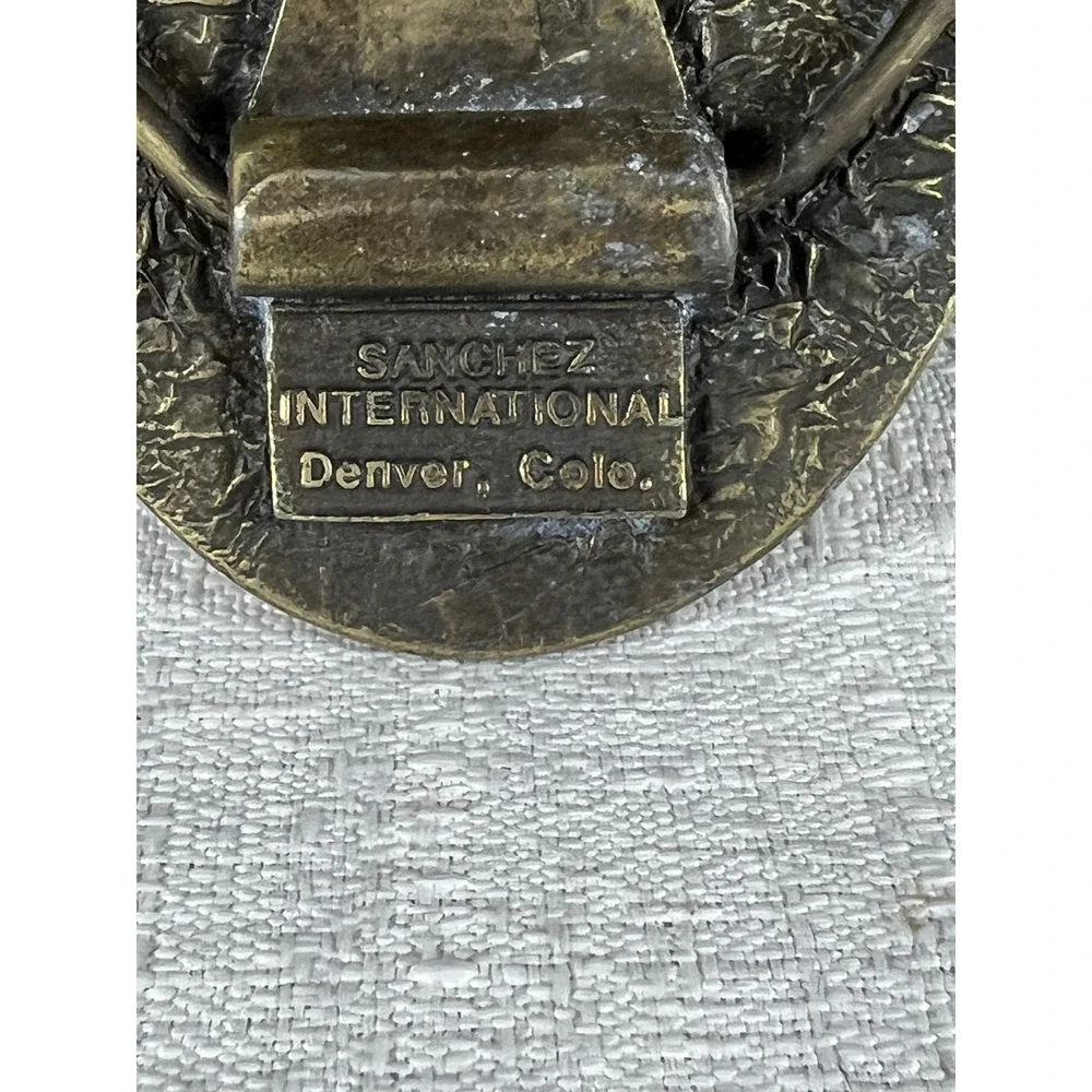 Vintage 1978 Denver Super Bowl XII Belt Buckle Sanchez International Brass Oval